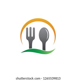 Fork and Spoon With Sun Shape Logo Design