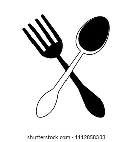 Fork and spoon symbol in black and white colors