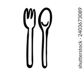 fork, spoon, table setting for food concept, hand drawn vector illustration