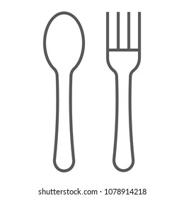 Fork and spoon thin line icon, kitchen and cooking, diner sign vector graphics, a linear pattern on a white background, eps 10.