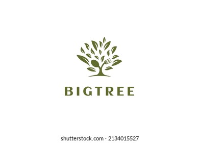 Fork and spoon tree logo design for restaurant or cafe. Fresh food logo design concept with tree shape made from fork and spoon.