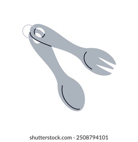 Fork and spoon, utensils for camping and hiking. Compact handy cutlery for travel and picnic. Touristic flatware, dining tools for eating. Flat vector illustration isolated on white background