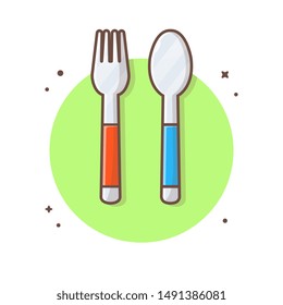Fork and Spoon Vector Icon Illustration. Fork Stands Next To Spoon. Logo for Cafe and Restaurant. Flat Cartoon Style Suitable for Web Landing Page, Banner, Flyer, Sticker, Wallpaper, Background