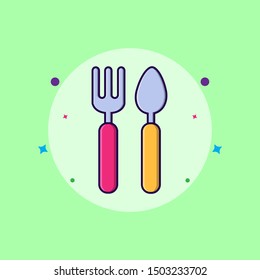 Fork and Spoon Vector Icon Illustration for Cafe and Restaurant. Flat Cartoon Style Suitable for Web Landing Page, Banner, Flyer, Sticker, Wallpaper, Background