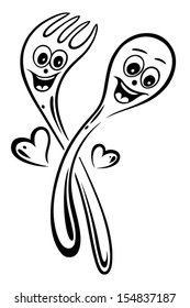 Fork and spoon, vector kitchen utensils.