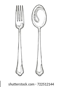 fork and spoon vector sketch. cutlery hand drawing isolated