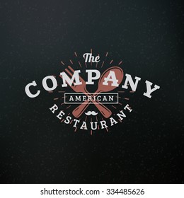 Fork and Spoon. Vintage Retro Design Elements for Logotype, Insignia, Badge, Label. Business Sign Template. Textured Background
