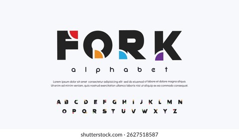Fork  Sport Modern Alphabet Font. Typography urban style fonts for technology, digital, movie logo design. vector illustration	