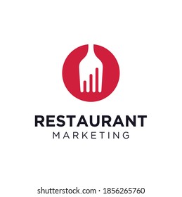 Fork with Statistic Marketing Chart Bar Diagram for Restaurant Food Culinary Business logo design