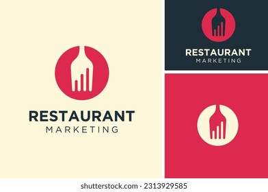 Fork with Statistic Marketing Chart Bar Diagram for Restaurant Food Culinary Business logo design