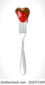 fork with strawberry dipped in the chocolate - vector illustration