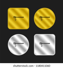 Fork with swirled pasta gold and silver metallic coin logo icon design