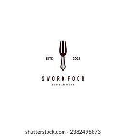 Fork with sword logo, warrior restaurant logo concept
