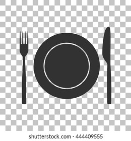 Fork, tape and Knife sign. Dark gray icon on transparent background.