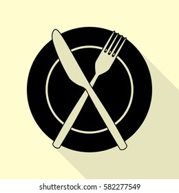 Fork, tape and Knife sign. Flat style black icon on white.