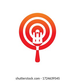 logotipo del tenedor objetivo abstracto minimalista para empresas alimentarias, empresas gastronómicas o empresas nuevas en el sector alimentario