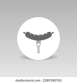 Fork with tasty sausage vector icon. Round illustration