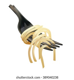Fork with tasty spaghetti and butter
