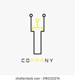 Circuito tecnológico de la horquilla con robot sonriente parece moderno, este logotipo adecuado para la empresa, la seguridad, etc.