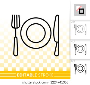 Fork thin line icon. Outline web sign of knife. Plate linear pictogram with different stroke width. Simple vector symbol, transparent background. Silver cutlery editable stroke icon without fill