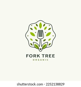 fork tree and food leaf logo design inspiration