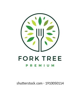 Fork Tree Food Leaf Round Logo Vector Icon Illustration