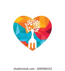 Fork tree with heart shape vector logo design. Restaurant and farming logo concept.	