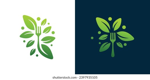Fork Tree Leaf Logo designs. Food Logo For Restaurant Healthy with Minimalist Style. Icon Symbol Vector Illustration.