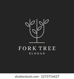 Fork tree line logo design for restaurant or cafe. Fresh food logo design .