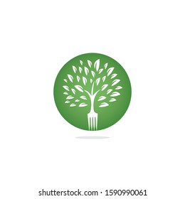 Fork tree logo design for restaurant or cafe. Fresh food logo design concept with tree shape made from fork.	