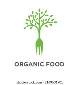 Fork tree organic food fresh logo design for restaurant 