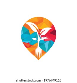 Fork tree vector logo design. Food point vector logo concept.
