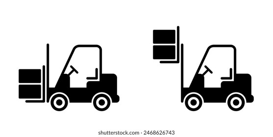 Icono de carretilla elevadora. Logotipo de la carretilla elevadora de dibujos animados. siluetas de carretilla elevadora para el operador. Para levantar y mover con seguridad objetos pesados o cajas.