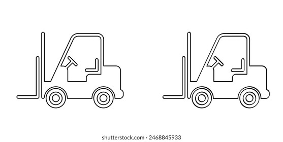 Fork truck or forklift icon. Cartoon forklift truck logo. silhouettes of fork lift truck for operator. For safely lifting and moving heavy objects or boxes.