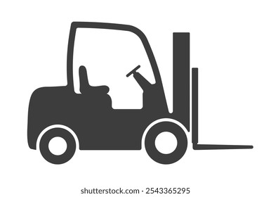 Fork truck or forklift icon symbol. Logistic forklift truck logo sign. 
Safety Unloading, cargo and boxes. Warehouse machine. Vector illustration. Isolated on white background.