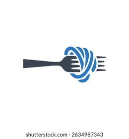 Fork Twirling Pasta Noodles Icon Isolated On White Background