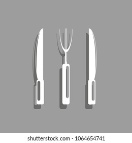 A fork and two knives. Vector icon.