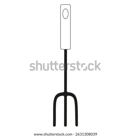 Fork with two prongs. Long vertical handle. Black and white view. Kitchen utensil concept.