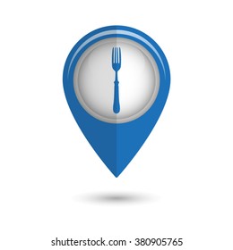 fork - vector icon;  blue map pointer