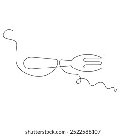 Gabelvektorgrafik. Linien, eine durchgehende Linie, einfach, handgezeichnet und Skizze Stil. für Symbole, Zeichen oder Logos