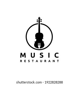 Fork Violin Live Music Concert for Bar Cafe Restaurant Pub Nightclub Logo Design