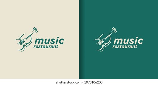 Fork Violin Live Music Concert for Bar Cafe Restaurant Pub Nightclub Logo Design