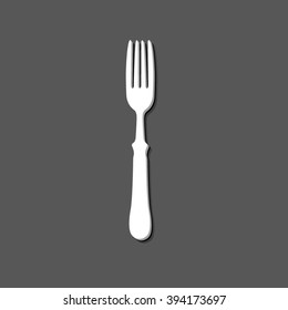 fork - white vector  icon with shadow