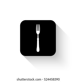fork - white vector  icon with shadow