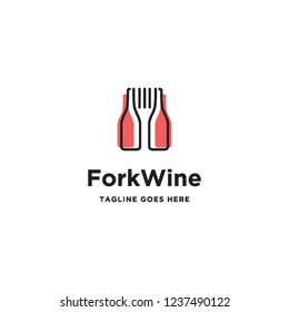 fork and wine bottle logo icon vector