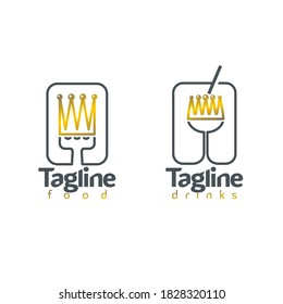 Fork, wine glass and crown logo concept. 