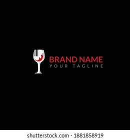 fork and wine logo design template, restaurant and wine design template