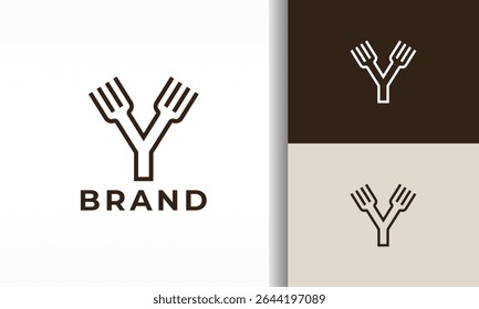 Fork and Y Lettermark Logo Design for Restaurant Brand