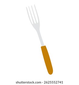 Fork with a yellow handle on a white background displaying simple kitchen utensil design