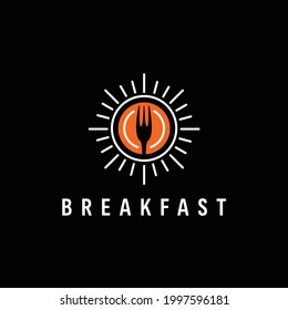 Fork Yolk Plate With Sunrise Breakfast Restaurant Logo Design Vector